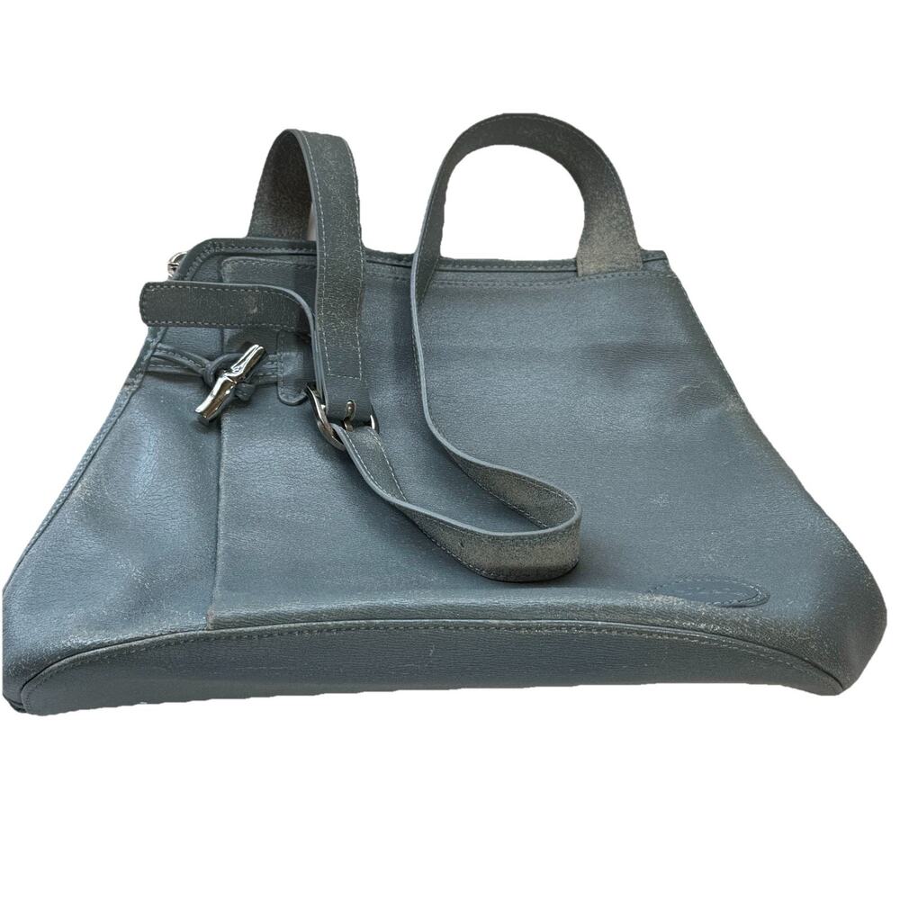 Vintage Longchamp Bag Leather Crossbody Purse Y2K Made In France Slate Gray